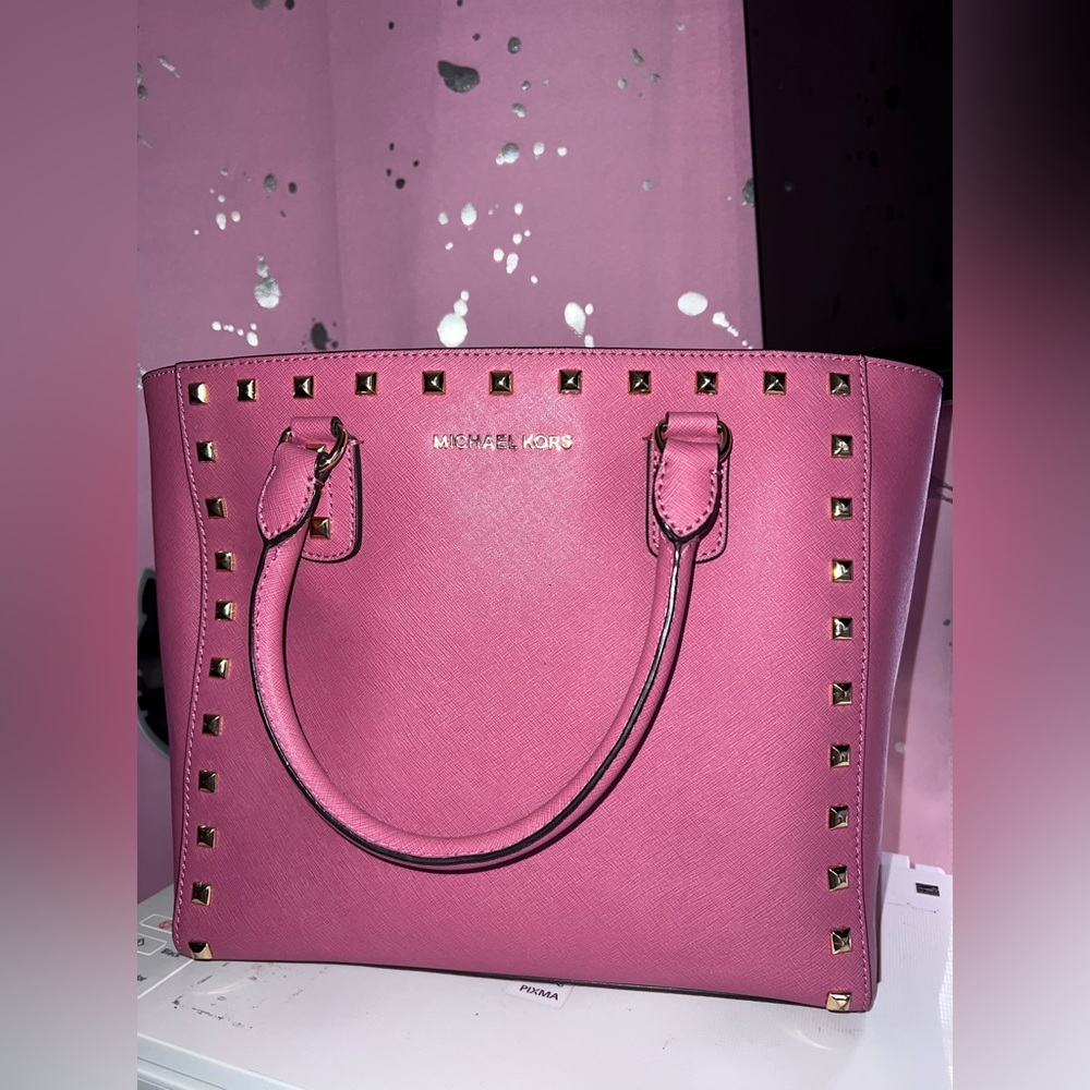 Michael Kors Pink Tote with Gold Studs